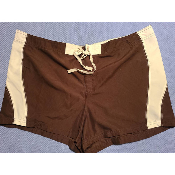 Sand N Sun Shorts Women's Brown Passion Flat Front Drawstring Polyester 1X (M) - Picture 1 of 3